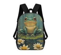 Frog on Lily Pads Painting Frog on Rustic Wood Mochilas Para Niños Y Estudiantes, Mochilas Escolares Impresas En 3D, Mochilas Para Estudiantes De Primaria Y Secundaria Para Niños Y Niñas 17inch