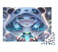 Frog Recycled Paper Jigsaw Puzzle Girl with Panda Hood and Frog for Adults 14-99 Years Educational Game Challenge 70x50cm/1000pcs