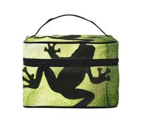 Frog Shadow On The Leaf - Bolsa de maquillaje de viaje, organizador portátil de artículos de tocador con compartimentos con cremallera para cepillos, botellas y cuidado de la piel