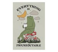 Frog with Coffee Motivational Wall Art - Everything is Figureoutable Quote Print for Mental Health and Affirmation Decor(Framed,12x18inch(30x45cm))