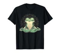 Frog Yoga Meditation Camiseta Temática de Yoga con Rana Unisex-Adultos, Unisex-Niños, Manga Corta, Negro, Talla S