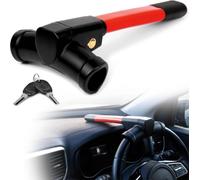 Frogetu Antirrobo Coche Volante en T Rojo/Negro, Barra Antirrobo Coche con 2 Llaves de Seguridad, Antirrobo Volante Coche Universal para Coche, Furgoneta, Caravana, SUV y Barca (Rojo y negro)