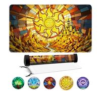 FROGIGO Tapete de juego de vidrieras llanas para MTG - 24 x 14 pulgadas, tapete de juego de fantasía de luz y castillo con tubo prismático, goma antideslizante, arte de sol dorado para Magic The