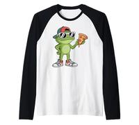 Frogs Amphibian Kids, Eating Pizza Funny Frog Camiseta Manga Raglan