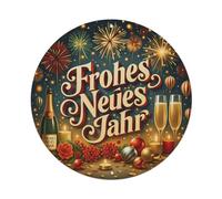 Frohes Neues Jahr Firework Champán German New Year Round Sign Placa De Aluminio Retro, Decoración De Pared Vintage Para Casa, Bar, Garaje Y Granja 20x20cm