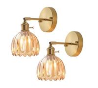 FROIDEXG Aplique De Pared con Pantalla De Cristal De Tulipán Ámbar Luz De Pared De Latón Ajustable De 180 Grados con Interruptor para Sala De Estar Dormitorio 1 Paquete / 2 Paquetes