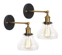 FROIDEXG Aplique De Pared Lámpara De Pared De Hierro Retro E27 con Pantalla De Vidrio Dispositivo De Iluminación Enchufable De Granja Luz De Pared para Sala De Estar Dormitorio 1/2 Paquetes