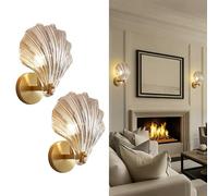 FROIDEXG Appliques murales intérieur en Cristal, abat-jour coquillage doré culot E14 lámpara de Pared Vintage pour le Salon, le Couloir ou Les escaliers Oficina Dormitorio (ampoules Non incluses)