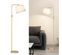 FROIDEXG Lampadaire de style mid-century à intensité variable pour salon avec abat-jour en tissu lampe de lecture sur pied interrupteur au pied lampe sur pied pour chambre à coucher idéale pour étudie