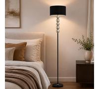 FROIDEXG Lámpara de pie moderna con pantalla de tela y 3 temperaturas de color regulables, base E27, color negro, alta, ideal para sala de estar, dormitorio o lectura (bombilla incluida).