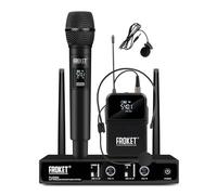 Froket Sistema de micrófono inalámbrico UHF: profesional ajustable dinámico de mano y lavalier de 260 pies UHF rango micrófonos ideal para cantar, karaoke, iglesia, DJ, fiesta (1 de mano y 1 cuerpo)