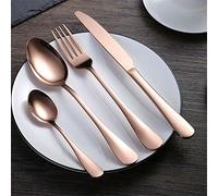 Frolahouse Juego de 4 cubiertos de acero inoxidable oro rosa, juego de cubiertos, vajilla de comedor, cuchillo y tenedor para 1 persona