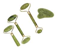 Frolahouse - Juego de rodillo de masaje facial 4 en 1, incluye 2 rodillos de jade de doble cabeza, 1 rodillo de jade de una sola cabeza, 1 herramienta Gua Sha para masaje facial, globo ocular y cuello