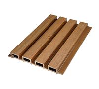 From Plain To Beautiful In Hours LR01 - Paneles lineales de WPC para revestimiento y revestimiento de listones de pared exterior, nogal claro, muestra de 10 x 8.5 pulgadas (paquete de 2)