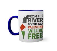 From The River To The Palestine Will Be Free Taza de color azul oscuro con mango a juego 330ml