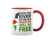 From The River To The Sea Palestine Blanco Taza Aro y Mango Con Rojo Mug