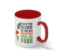 From The River To The Sea Palestine Will Be Free Blanco Taza Aro y Mango Con Rojo Mug