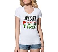from The River To The Sea Palestine Will Be Free Camisa Blanca De Cuello En V para Mujer Size XL