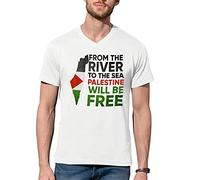 from The River To The Sea Palestine Will Be Free V-Neck Camiseta De Hombre Blanca Size L
