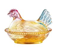 FROMCEO Caja de caramelos de cristal para gallina en nido, tarros de dulces con tapa, plato de caramelo, decoración de mesa, plato de postre, tarros de dulces con tapa decorativa