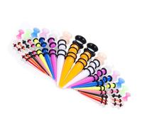 FROMCEO Paquete de 50 dilatadores de oreja acrílicos para joyería corporal, varios tamaños y colores, resistentes a las alergias, conos de expansión de oreja, juego de conos de estiramiento de orejas