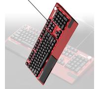 FROMCEO Teclados mecánicos ergonómicos de tamaño completo de 104 teclas integrados en reposamuñecas RGBs iluminación silenciosa operaciones cómodas teclados cable USB