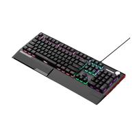 FROMCEO Teclados mecánicos ergonómicos de tamaño completo de 104 teclas integrados en reposamuñecas RGBs iluminación silenciosa operaciones cómodas teclados cable USB