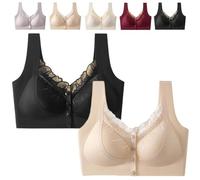 Front Closure 5D Shaping Wire-Free Support Bra, Sexy Lace Seamless Bras, Soft Comfort Sleep Underwear (2PCS-B,M)