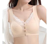 Front Closure 5D Shaping Wire-Free Support Bra, Sexy Lace Seamless Bras, Soft Comfort Sleep Underwear (Skin,L)