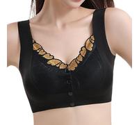 Front Closure 5D Shaping Wire-Free Support Bra, Sexy Lace Seamless Bras, Soft Comfort Sleep Underwear (Black,3XL)