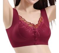 Front Closure 5D Shaping Wire-Free Support Bra, Sexy Lace Seamless Bras, Soft Comfort Sleep Underwear (Red,M)