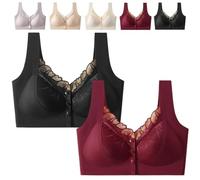 Front Closure 5D Shaping Wire-Free Support Bra, Sexy Lace Seamless Bras, Soft Comfort Sleep Underwear (2PCS-D,L)