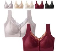 Front Closure 5D Shaping Wire-Free Support Bra, Sexy Lace Seamless Bras, Soft Comfort Sleep Underwear (2PCS-E,M)