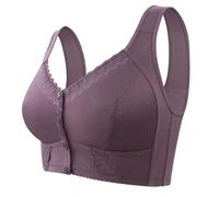 Front Closure Breathable Bra for Seniors, Bras Comfort Cotton Solid Lace Wireless Push up Full Cup for Women (Purple,52)