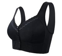 Front Closure Breathable Bra for Seniors, Bras Comfort Cotton Solid Lace Wireless Push up Full Cup for Women (Black,52)