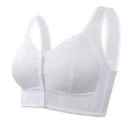 Front Closure Breathable Bra for Seniors, Bras Comfort Cotton Solid Lace Wireless Push up Full Cup for Women (White,52)