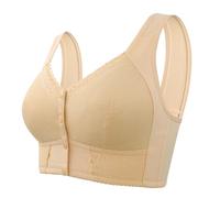 Front Closure Breathable Bra for Seniors, Bras Comfort Cotton Solid Lace Wireless Push up Full Cup for Women (Beige,52)