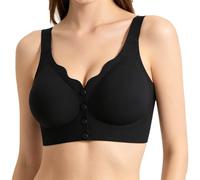 Front Closure Wireless Bra for Senior Older Women No Underwire Seamless Anti-Sagging Push Up Full Coverage Comfort Bra (Black,S)