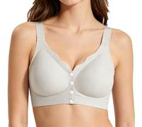 Front Closure Wireless Bra for Senior Older Women No Underwire Seamless Anti-Sagging Push Up Full Coverage Comfort Bra (White,S)