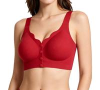 Front Closure Wireless Bra for Senior Older Women No Underwire Seamless Anti-Sagging Push Up Full Coverage Comfort Bra (Red,S)
