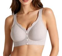 Front Closure Wireless Bra for Senior Older Women No Underwire Seamless Anti-Sagging Push Up Full Coverage Comfort Bra (Gray,S)