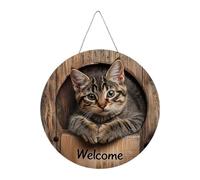 Front Door Welcome Sign - Madera 20 cm 0,3 cm | Cat-Themed Flat Ornament Playful Decor | Balcony Garden Living Room Bedroom Classroom Christmas Hanging, Outdoor, Indoor
