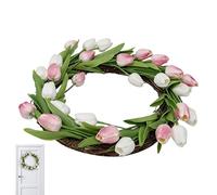 Front Door Wreath - 45cm Rustic Floral Greenery Spring Decor, Artificial Flower Wreath with Tulips Greenery, Large Hanging Decor | Farmhouse Wall Wreaths for Home Porch Patio Garden, Summer Holiday