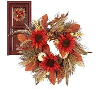 Front Door Wreath, Pumpkin Flower Decoration, 19.69 Inches Autumn Floral Arrangement, Thanksgiving Holiday Decor, Ideal for Home Porch, Fireplace, Window, Apartment, Patio, Halloween Party Supplies