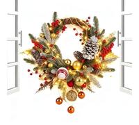 Front Door Wreath with Lights - Christmas Wreath, LED Christmas Decorative Garland Keepsake | Holiday Door Decorations with Bells, Pine Cones & Baubles for Indoor Outdoor Wall, Window, Porch