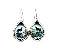 FRONT LINE JEWELRY Pendientes de lobo hechos a mano: representa a un lobo aullando bajo la luna, Cobre, Sin piedra preciosa