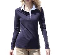 Mujer Algodón Liso Azul Burdeos Negro Camiseta de Rugby de Manga Larga 10-22