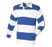 Front Row - Polo de manga larga a rayas con el cuello en blanco para hombre/Caballero Modelo Sewn Stripe (Extra Grande (XL)/Blanco/Azul royal(Cuello Blanc)