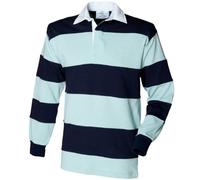 Front Row - Polo de manga larga a rayas con el cuello en blanco para hombre/Caballero Modelo Sewn Stripe (Mediana (M)/Azul claro/Marino)