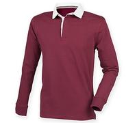 Front Row - Polo de Manga Larga con Cuello Blanco Modelo Rugby Premium Hombre Caballero (Grande (L)) (Vino)